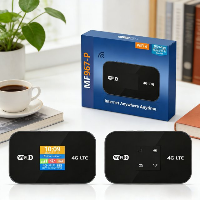 NUOYING WiFi 6 4G Mobiler Hotspot Tragbarer Router MIFI in Schwarz mit Zeitanzeige und WPS - Bild 1
