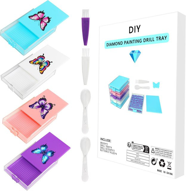 Aufbewahrungsbox für Diamantmalerei mit Schmetterlingsdruck und Deckel, Sortiertablett für Perlen und DIY-Bastelwerkzeuge, lila/mehrfarbig - Bild 1