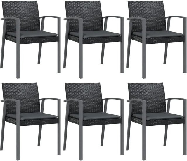 Furnicato Gartenstuhl-Set aus Poly Rattan mit Kissen, 6 Stück, Schwarz, B/T/H: 56,5 x 57 x 83 cm - Bild 1