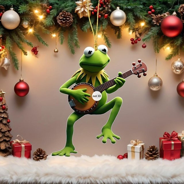 Forest Sunshine Home Acryl Anhänger Froschkönig spielt Banjo in Grün als Weihnachtsbaum- und Feiertagsdekoration - Bild 1