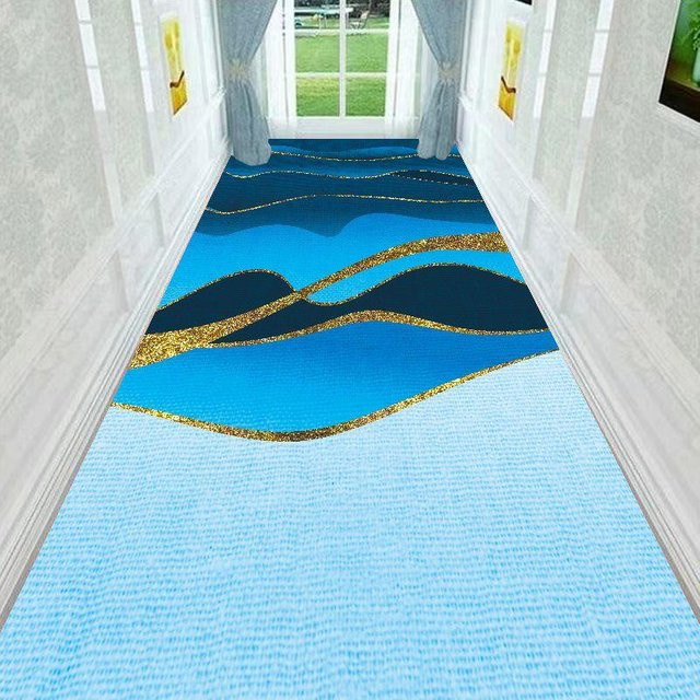 Rutschfeste Fußmatte Super Six in Blau mit geometrischem Design, maschinengewebter Teppich aus Polyester für Wohnzimmer, Schlafzimmer, Küche oder Flur - Bild 1