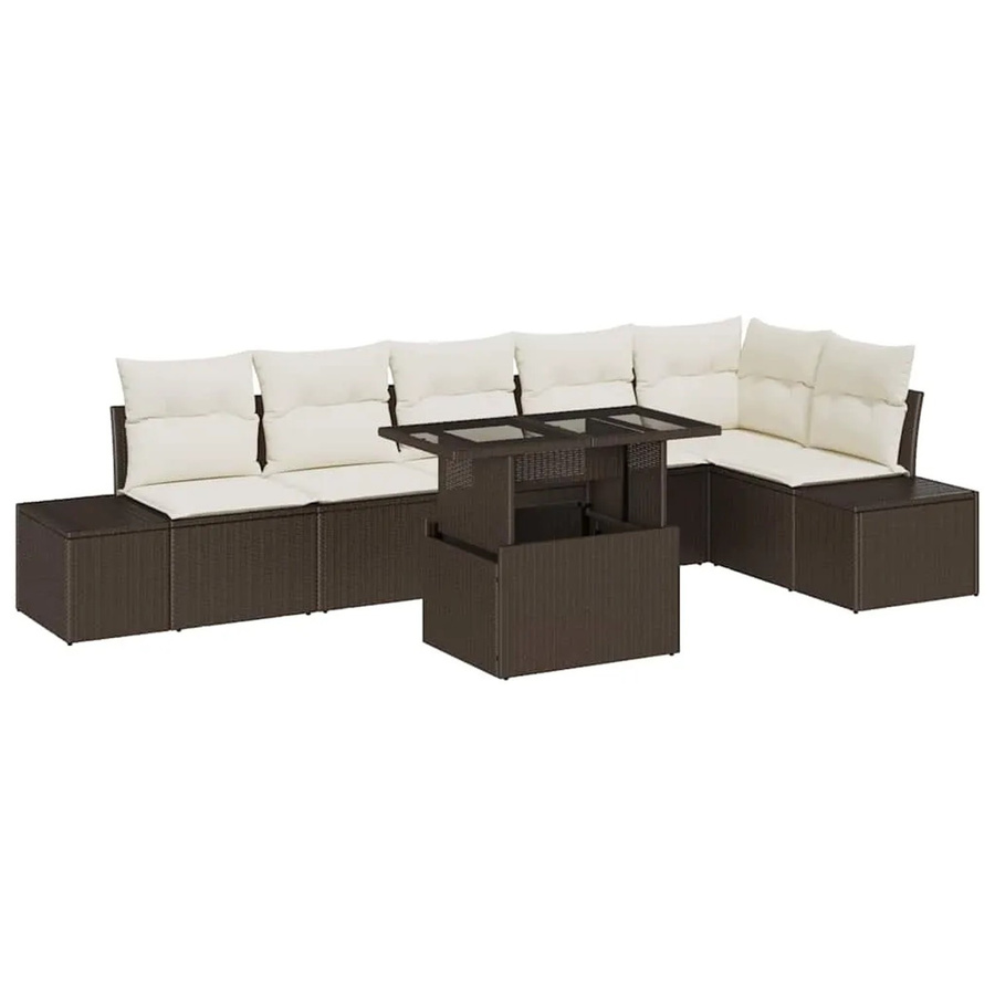vidaXL Garten-Sofa-Set aus Poly Rattan in Braun mit 7-teiliger L-Form, Polsterung und Stauraumfunktion - Bild 2