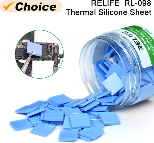 RELIFE RL-098 Wärmeleitpads für IC-Chips, 100 Stück, blau, selbstklebende isolierende Silikonfolie zur Reparatur - Bild 1