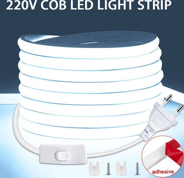 Mikenoon COB-LED-Streifen in Weiß mit EU-Stecker und EIN/AUS-Schalter, 220 V flexibles Lampenband für Küche und Raumdekoration - Bild 1