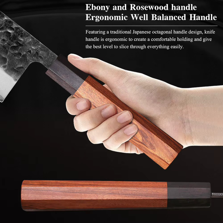 HUAYIGRAND Nakiri-Messer im japanischen Stil aus handgeschmiedetem Verbundstahl, 17,78 cm, Silber - Bild 3