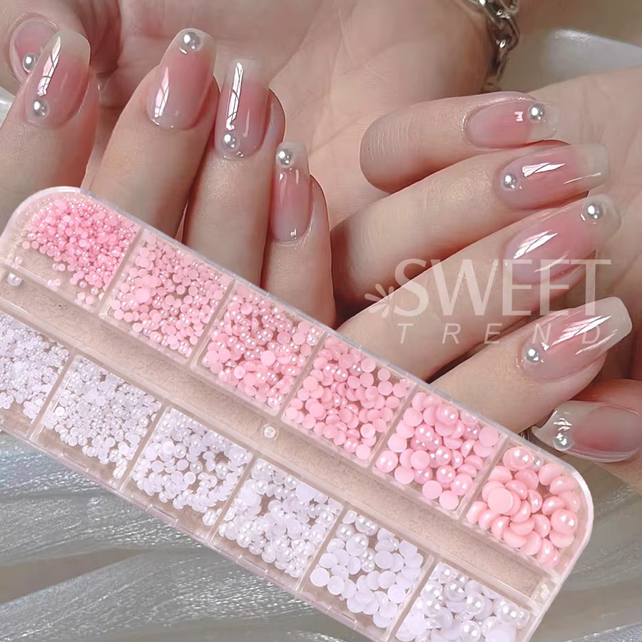 SWEET TREND Nail Art Charms, rosa weiße Flatback Perlen, Strass Edelsteine, Damen - Bild 2