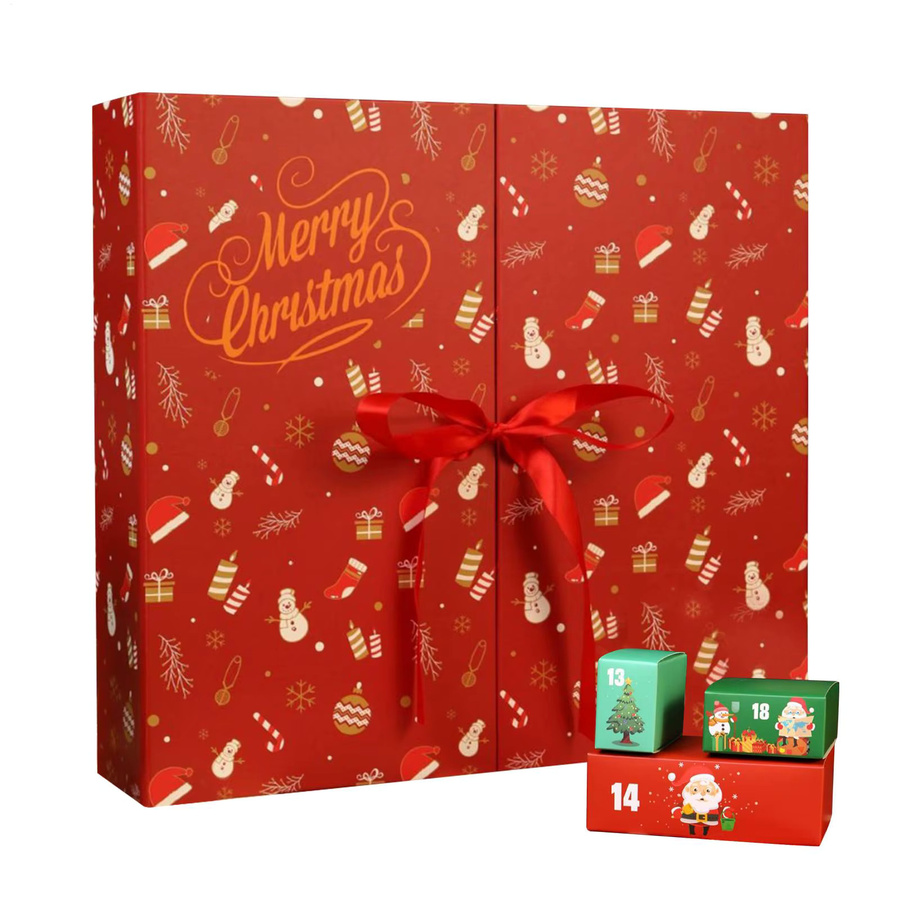 Roter Adventskalender aus Karton zum Selberbefüllen, 24 Tage Weihnachts-Countdown-Kalenderbox zum Falten und Gestalten - Bild 2