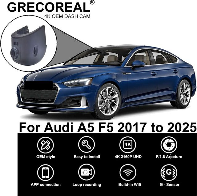 GRECOREAL 4K Dash Cam Dual Dashcam Set mit WiFi und App-Steuerung in Schwarz, kompatibel mit Audi A5 F5 - Bild 1
