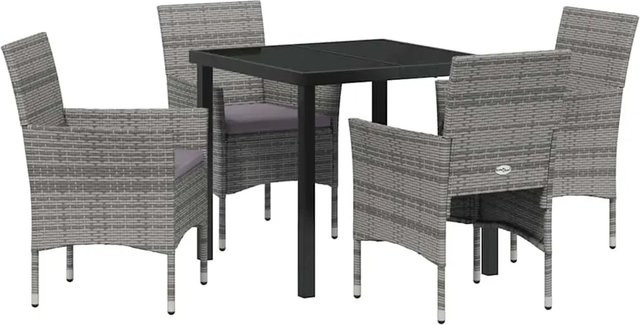 vidaXL 5-teiliges Garten Esszimmer Set aus grauem Poly-Rattan mit rechteckigem Tisch und 4 Stühlen - Bild 1