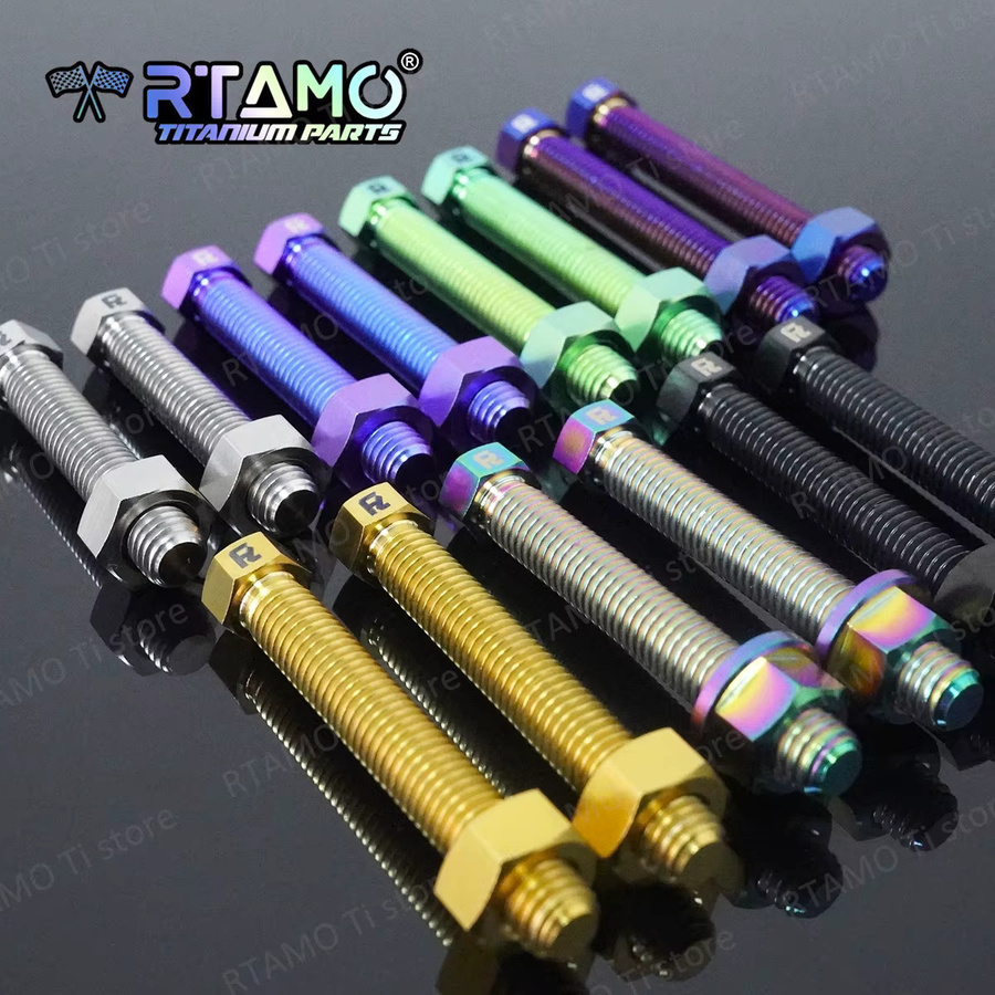 RTAMO Motorradketten-Einstellschrauben Set aus Titan mit Muttern, 2 Sätze in M8x45/50 und M10x50x1,5 - Bild 2