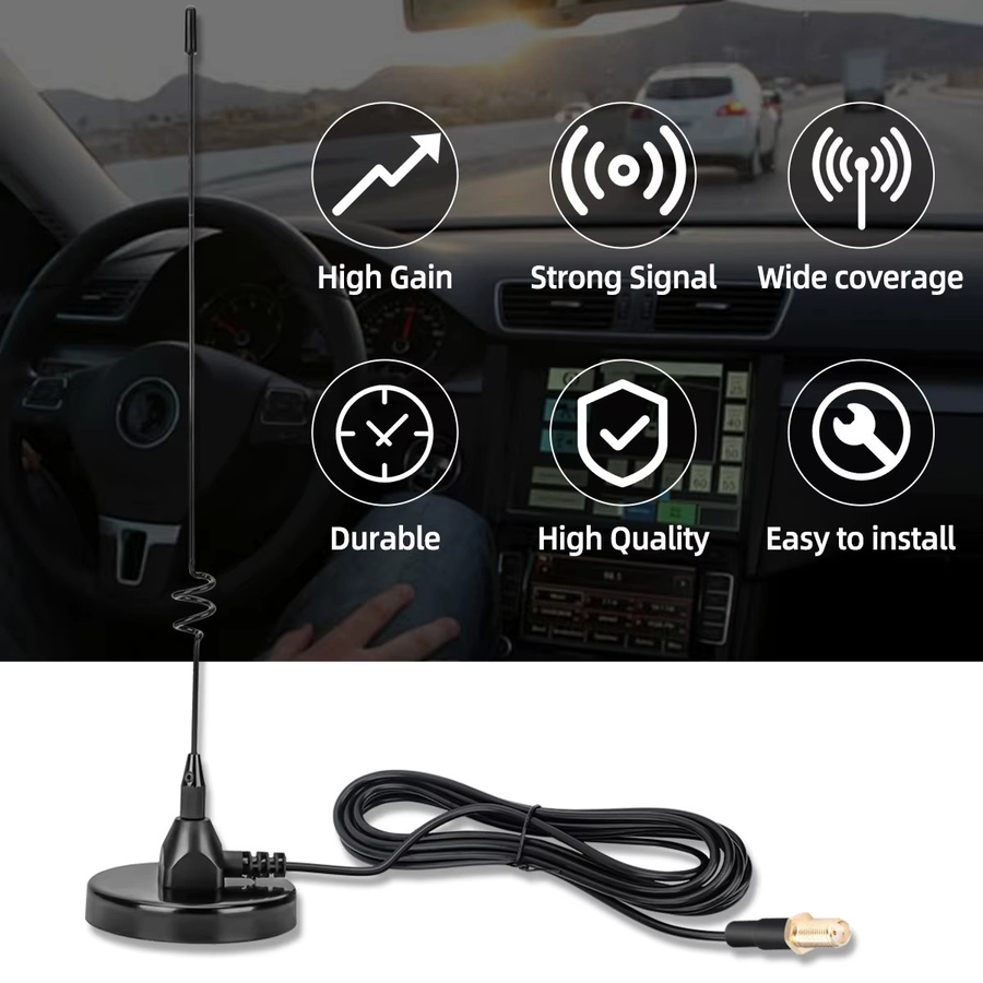 ABBREE V/UHF Mobile Radio Walkie Talkie Antenne mit Magnetfuß und SMA-Buchse PL259 für Baofeng UV5RH UV21 Pro UV32, Schwarz, Durchmesser: 6,6 cm - Bild 3