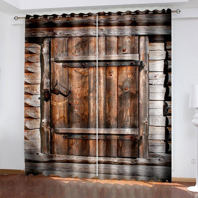 A Family Of Home Textiles Vorhang mit rustikalem Holz-Scheunentor-Design in Braun, halbtransparent, Breite: 140 cm, Höhe: 160 cm - Bild 1