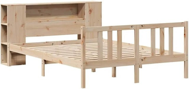 vidaXL Massivholzbett aus Kiefernholz mit integriertem Regal in Braun und Beige ohne Matratze B/T/H: 135 x 190 x 82 cm - Bild 1