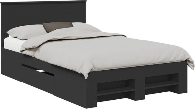 vidaXL Bettrahmen mit Kopfteil aus Holzwerkstoff in Schwarz Matt, B/T/H: 120 x 200 cm - Bild 1