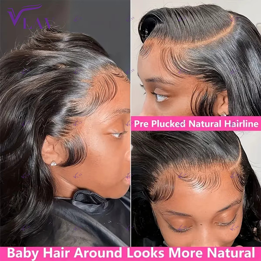 VLAV Body Wave Lace Frontal Perücke, 13x6 HD Transparent, Echthaar, Unisex - Bild 2