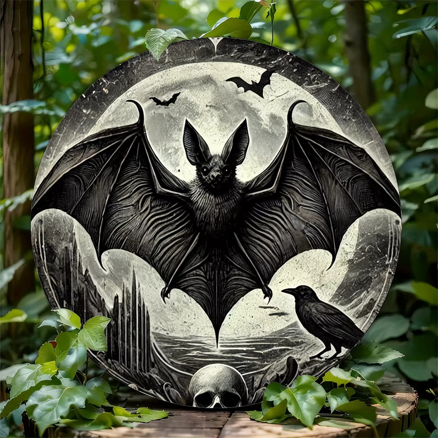 Vintage Fledermaus Aluminiumschild Potdemiel in Schwarz als wetterbeständige Wanddekoration für Halloween, Garage oder Restaurant, Durchmesser: 20 cm - Bild 3