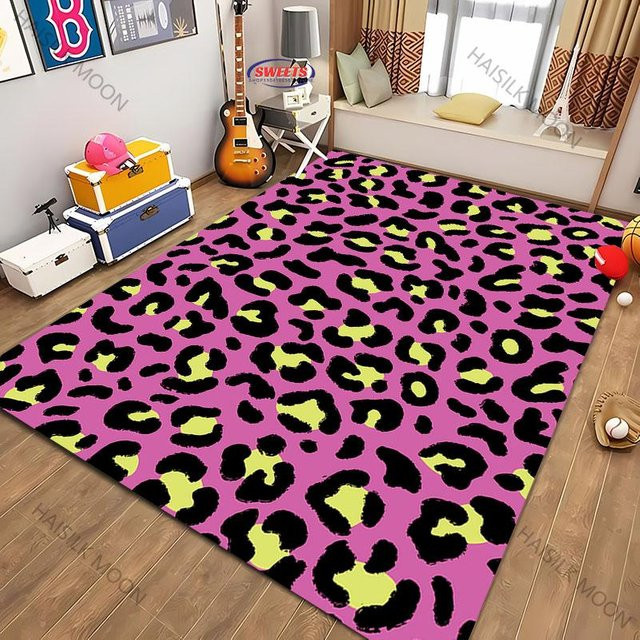 Bunter Leopard Teppich im 3D-Druck mit Animal-Print für Wohnzimmer, Schlafzimmer oder Büro, Mehrfarbig, B/T: 60 x 40 cm - Bild 1