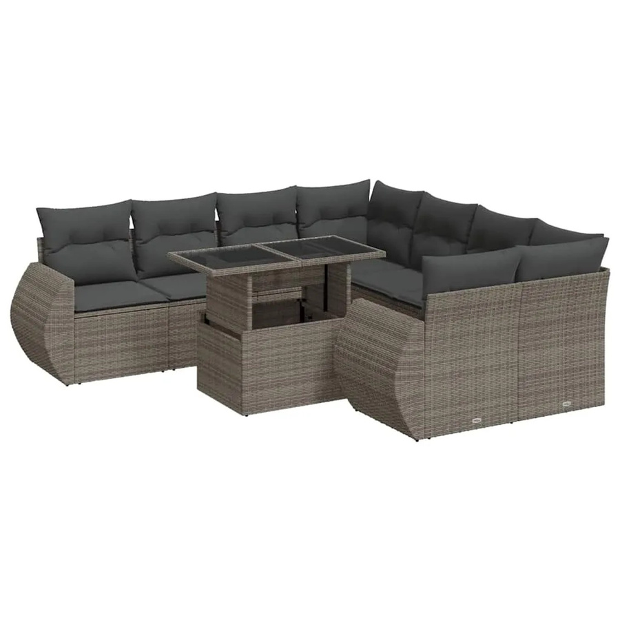 vidaXL 9-tlg. Garten-Sofagarnitur in L-Form aus grauem Poly-Rattan mit Kissen und pulverbeschichtetem Stahlgestell - Bild 2