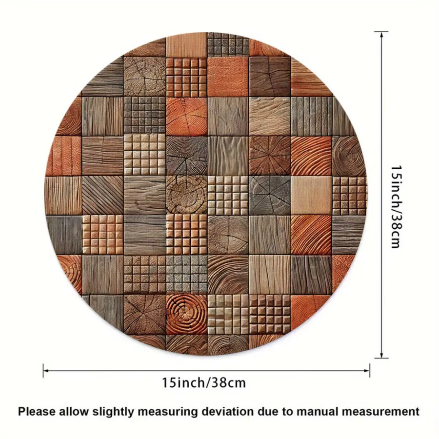 VIKAMA 4-teiliges Set runde Tischsets in Braun mit Vintage-Mosaik und Holzmaserung aus Vinyl, ölbeständig und rustikal - Bild 2