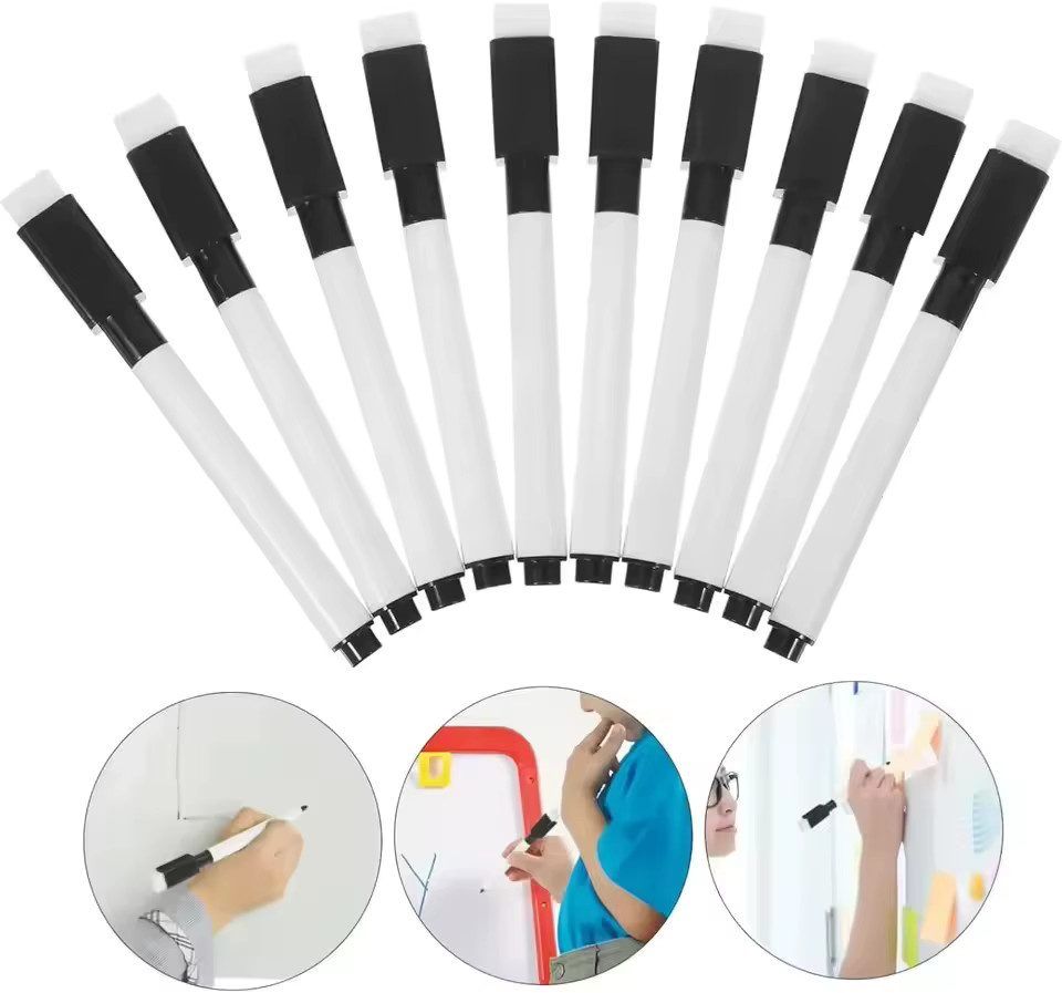 2-in-1 Whiteboard-Markierungsstift in Schwarz, trocken abwischbarer Schreib- und Zeichenstift für Schule und Büro - Bild 2