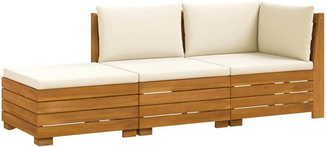 vidaXL Outdoor-Sofagarnitur aus Massivholz Akazie in Braun mit Kissen, L-Form, 3-teilig - Bild 1
