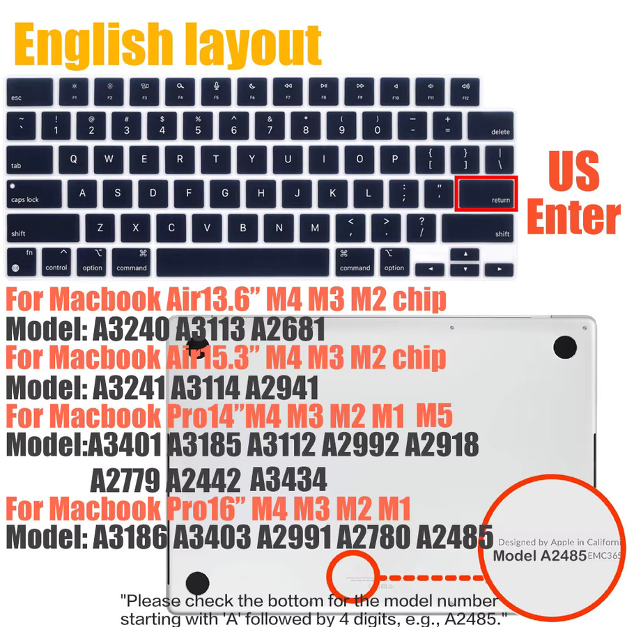 Silikon-Tastaturschutz für Apple MacBook Pro 14 und 16 sowie MacBook Air 13 und 15, Transparent, US- und EU-Layout verfügbar - Bild 3