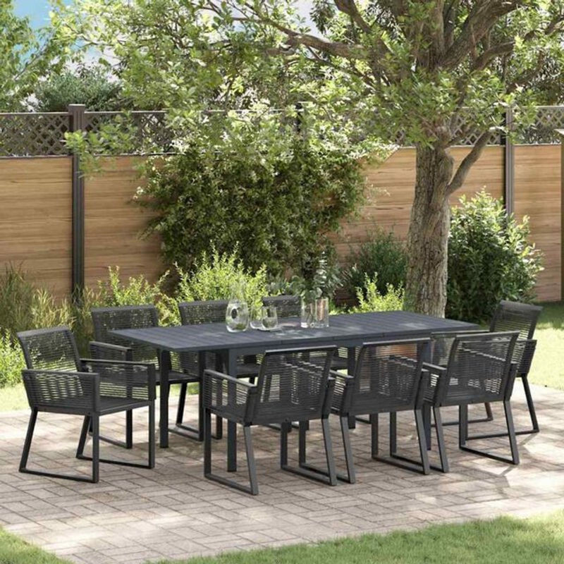 vidaxl Garten Essgruppe aus 9 Teilen aus modernem Poly Rattan und Metall in Schwarz - Bild 1
