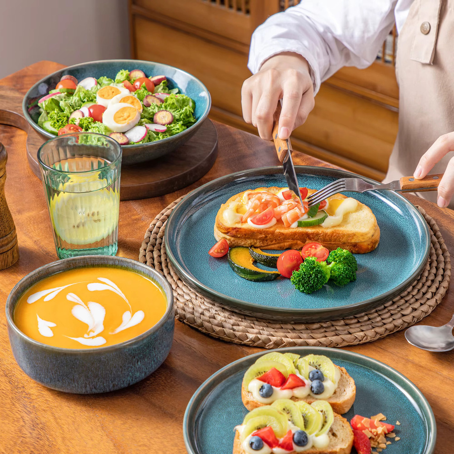 vancasso Geschirr Set aus Keramik mit reaktiver Glasur in Blau, Dinner Set für 4 Personen mit Tellern, Desserttellern, Suppentellern und Schüsseln (16 oder 32 Stück) - Bild 5