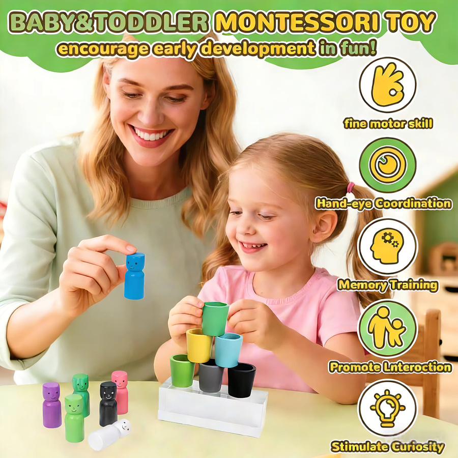 LOLOTREE Montessori Farbsortier-Becher, Holz, Bunt / Mehrfarbig - Bild 2