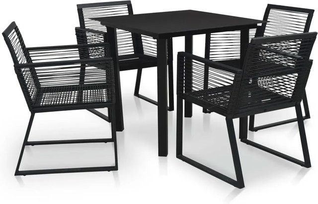 vidaXL 5-tlg Garten-Essgruppe aus PVC-Rattan und Glas in Schwarz - Bild 1