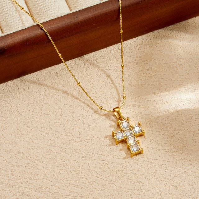 DIEYURO Halskette mit Kreuz-Anhänger, Edelstahl, Zirkonia, Damen, Gold - Bild 1