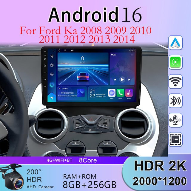 Nevegetor Android Autoradio mit kabellosem CarPlay für Ford Ka, 8G+256G, GPS und Wi-Fi, Schwarz - Bild 1