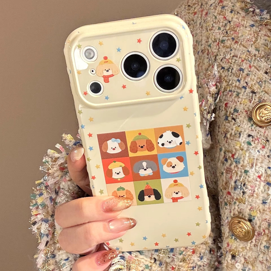 MUQGEW Handyhülle mit Koreanischem Cartoon-Welpe und bunten Sternen im Graffiti-Design, stoßfeste Schutzhülle für iPhone 12 bis iPhone 17 Pro Max, Mehrfarbig - Bild 2