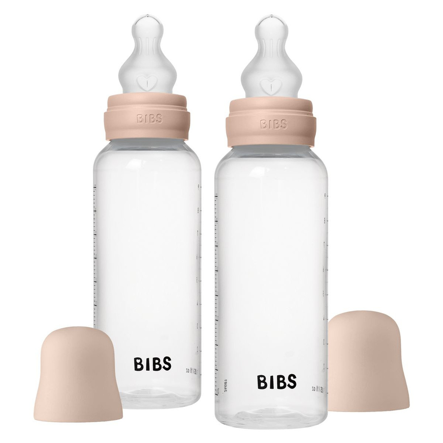 Bibs Baby Flaschen 2er Pack Round aus Polypropylen mit Silikon-Trinksauger und Anti-Colic-Ventil, Farbe: Blush, 270 ml - Bild 1
