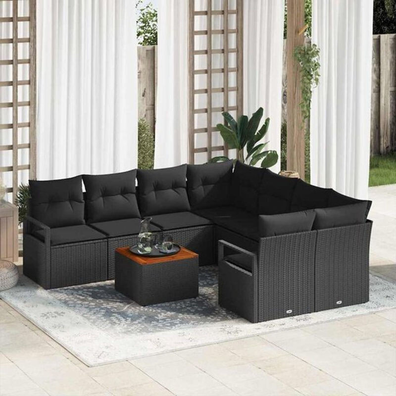 vidaxl Garten-Sofa-Set aus Poly-Rattan mit 9 Kissen in Schwarz - Bild 1