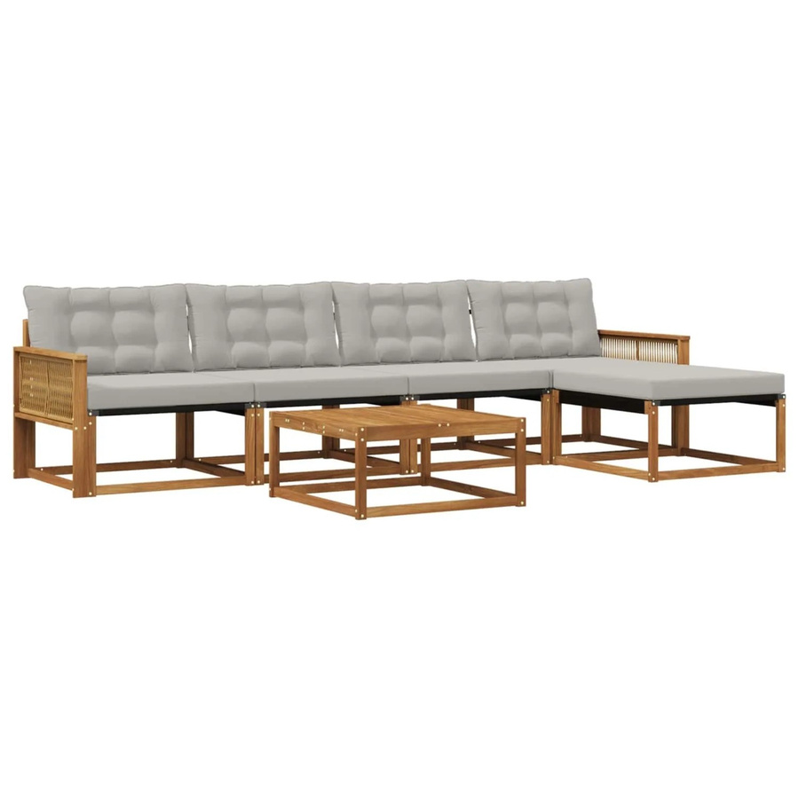 vidaXL Outdoor-Sofagarnitur aus Akazienholz mit 6 Kissen in Grau und Natur mit Textilene-Bezug - Bild 2