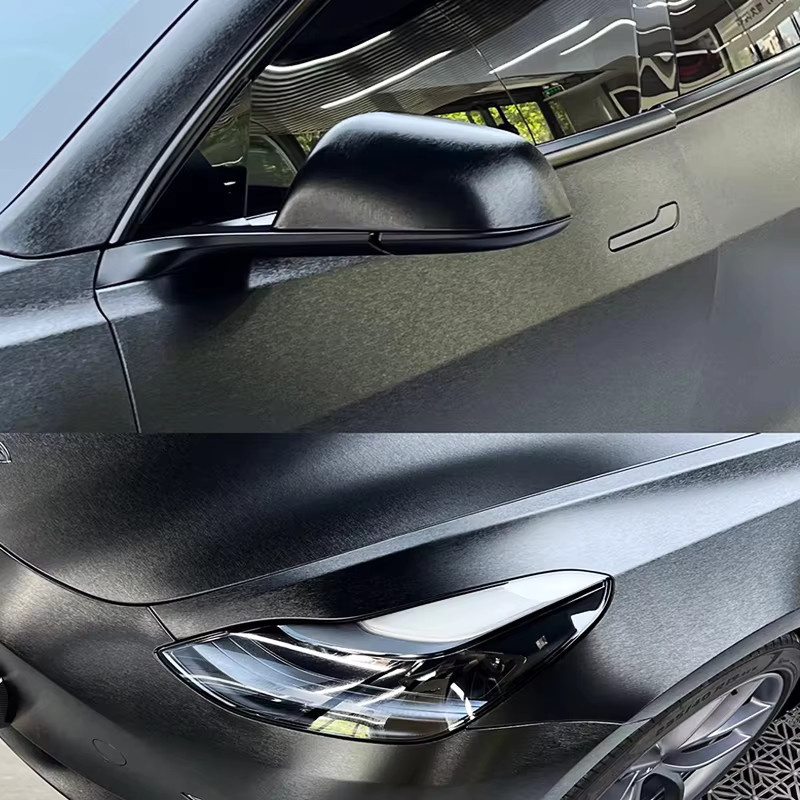 KASDA Selbstklebende Vinylfolie in Schwarz mit gebürsteter Aluminium-Optik für DIY-Projekte an Autos, Motorrädern und Möbeln - Bild 4