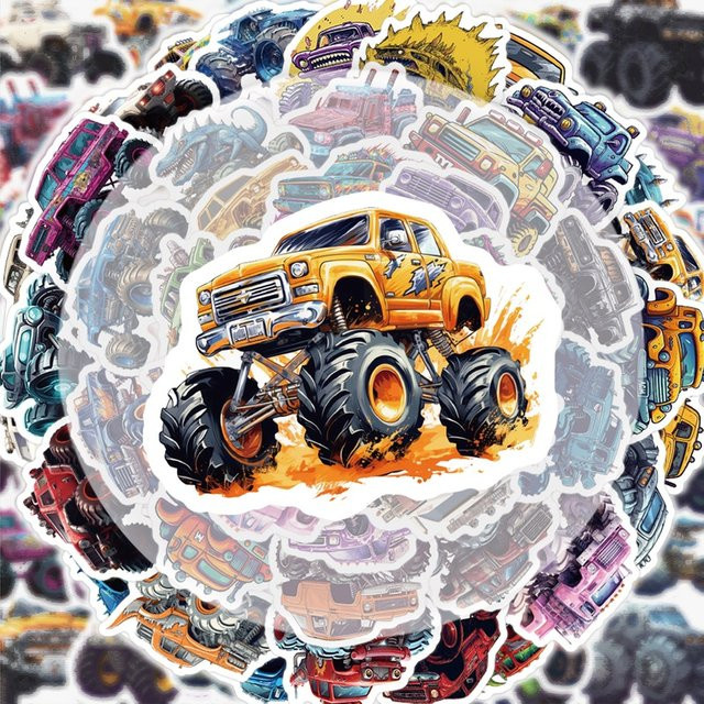 50 Monster Truck Aufkleber Set in Multicolor für Laptops, Wasserflaschen und Skateboards - Bild 1