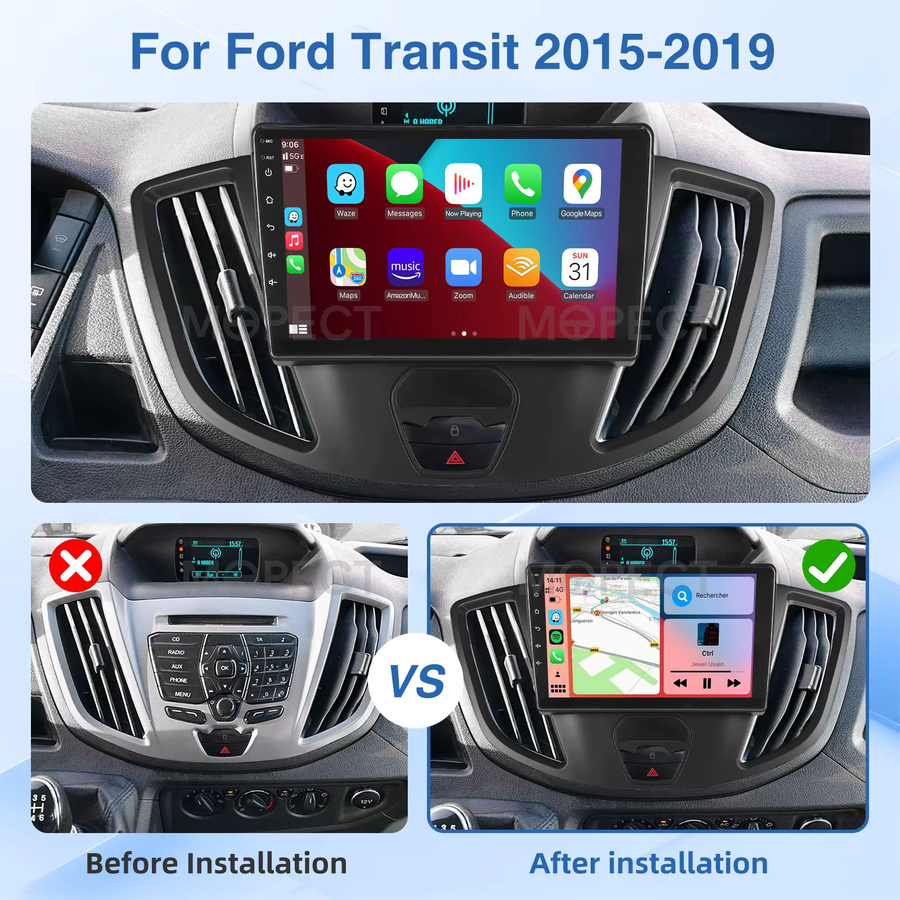MOPECT 9-Zoll Android Autoradio mit Apple CarPlay und DAB+ für Ford Transit 150 250 350 (2015-2019) in Schwarz mit WiFi, Bluetooth, GPS und Kamera - Bild 2