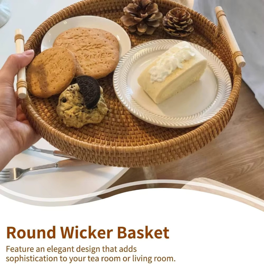 FEB.WIND Rattan-Servierkorb mit Griffen in Braun, handgewebtes Tablett für Brot und Obst, B: 22,0 cm, T: 22,0 cm, H: 6,0 cm - Bild 2