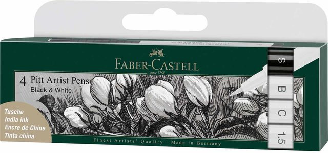 Faber Castell Pitt Artist Pen Tuschestifte für Profis, Brush Spitze, 4er Set in Schwarz und Weiß - Bild 1