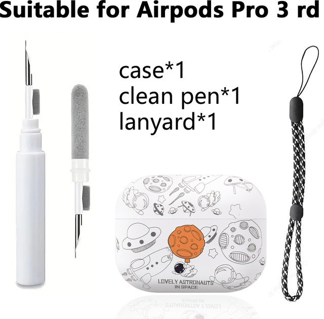 Apple AirPods Pro 3 Hülle mit Astronautenmuster und USB-C Anschluss inklusive Reinigungsstift - Bild 1