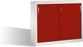 C+P Akten-Sideboard Acurado mit Schiebetüren und Schloss, Front Rubinrot, Korpus Lichtgrau, H: 100 cm, B: 120 cm, T: 40 cm - Bild 1