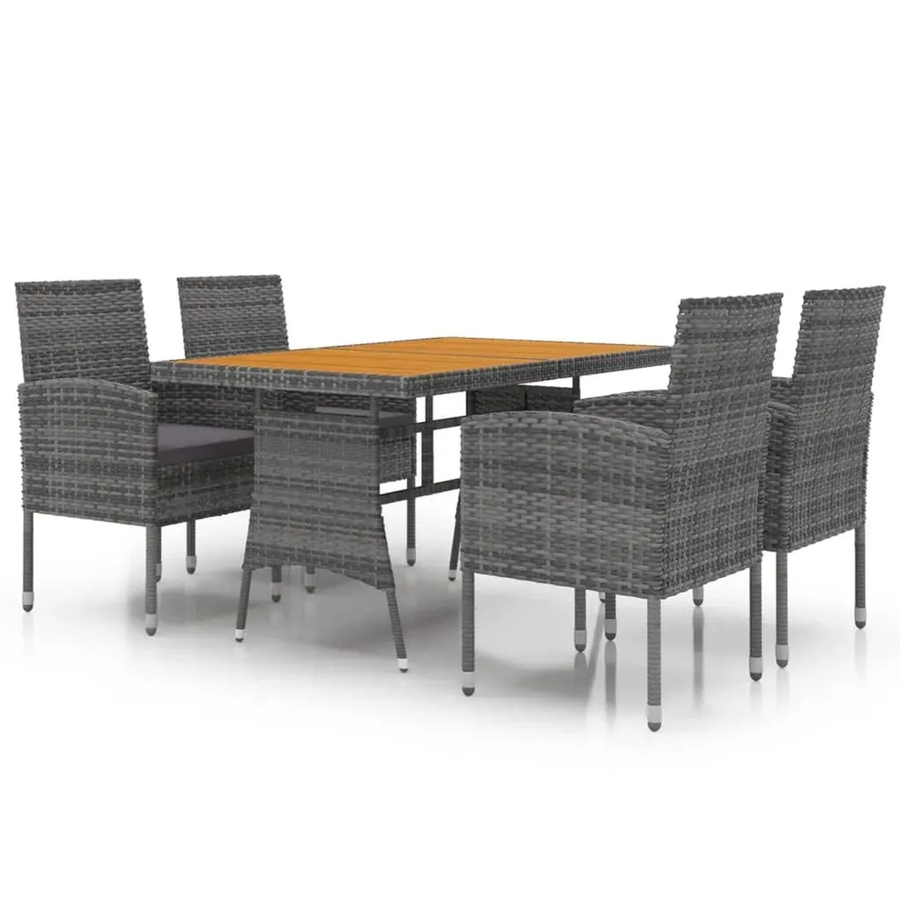 vidaXL 5-teilige Garten-Essgruppe aus Poly Rattan und Akazienholz in Grau - Bild 2