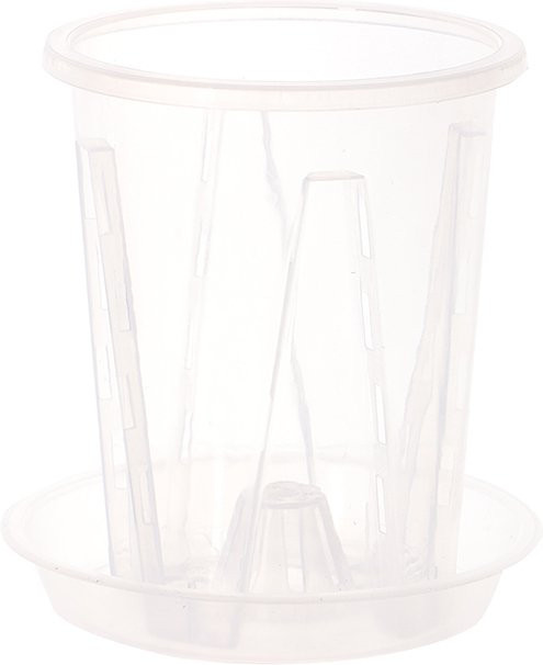 Transparenter Kunststoff-Blumentopf mit Tablett zur Wurzelkontrolle für Orchideen und Zimmerpflanzen, B: 14,3 cm, T: 14,0 cm - Bild 1