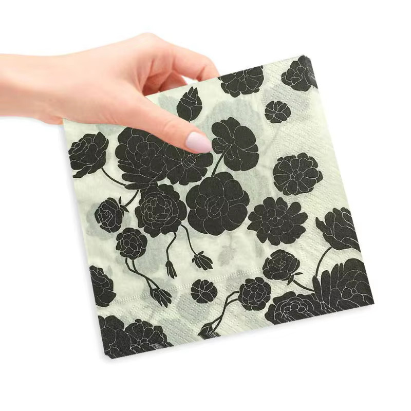 20 Stück GUANYAO Lotus-Servietten in Schwarz, 2-lagige Cocktailservietten für Lebensmittel und DIY-Decoupage, Breite: 33 cm - Bild 3