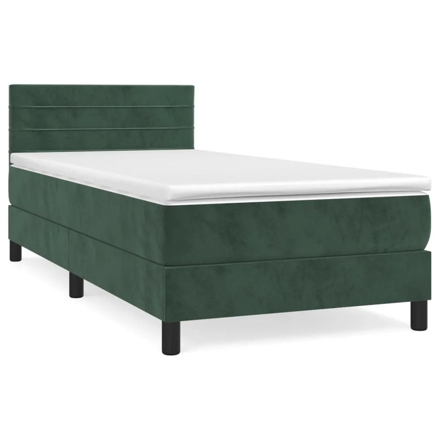 vidaXL Boxspringbett mit Matratze in Dunkelgrün aus Samt, Hybridbett mit Taschenfederkern, B/T/H: 90 x 200 x 78 cm - Bild 2