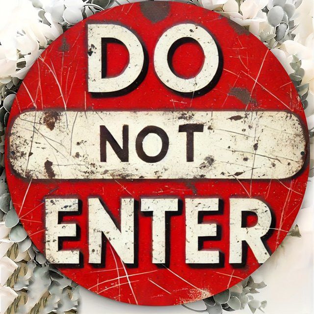 Rundes Aluminiumschild Do Not Enter von Potdemiel in Rot und Weiß mit rustikalem Distressed-Finish, Durchmesser: 20,3 cm - Bild 1