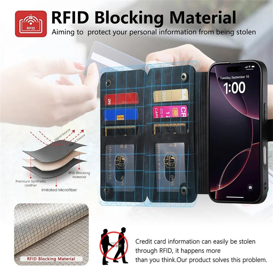 Magnetische Klappbrieftasche aus Leder als Handyhülle für Apple iPhone 15 Pro Max, 14, 13, 12, 11 und Mini mit Kartensteckplatz und Ringhalter - Bild 4