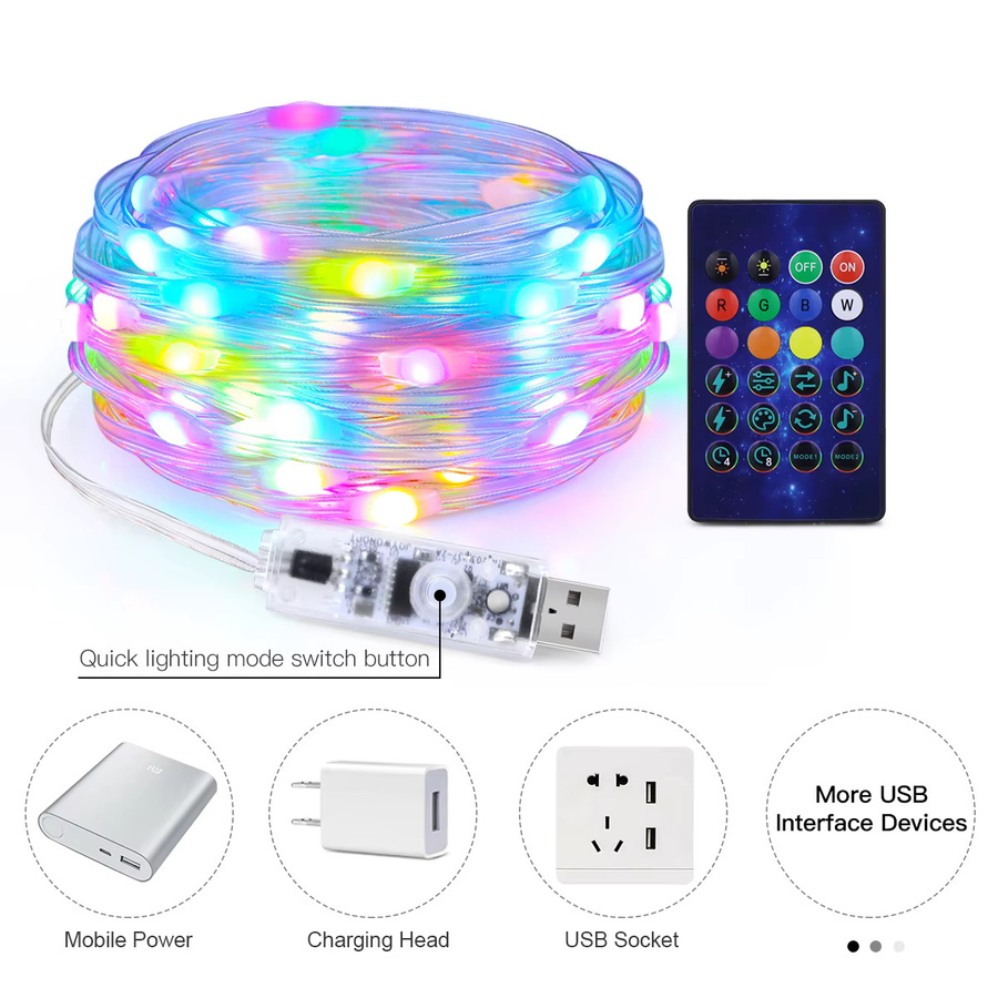 CHNAITEKE RGBIC LED Lichterkette mit Bluetooth App-Steuerung und Fernbedienung, USB-betrieben, Multicolour, für Weihnachten und Festivals - Bild 4